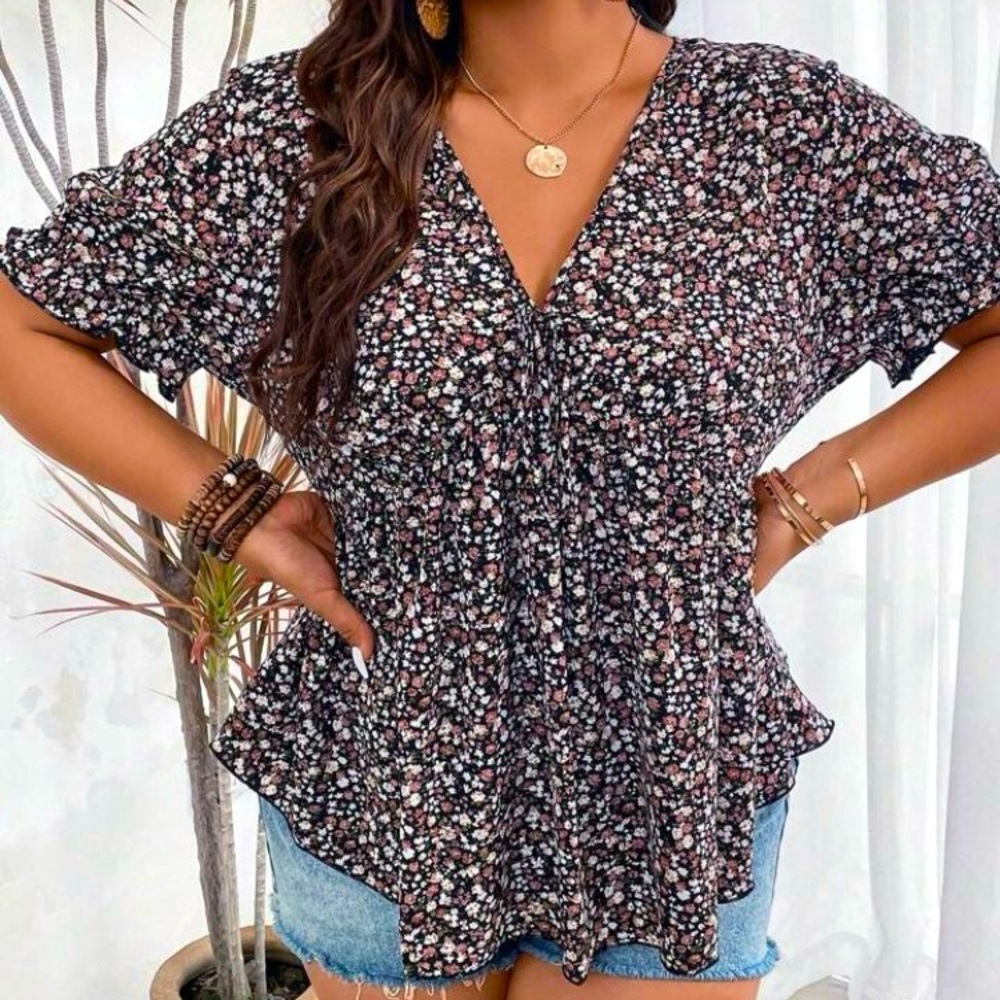Floral Print Peplum Blouse